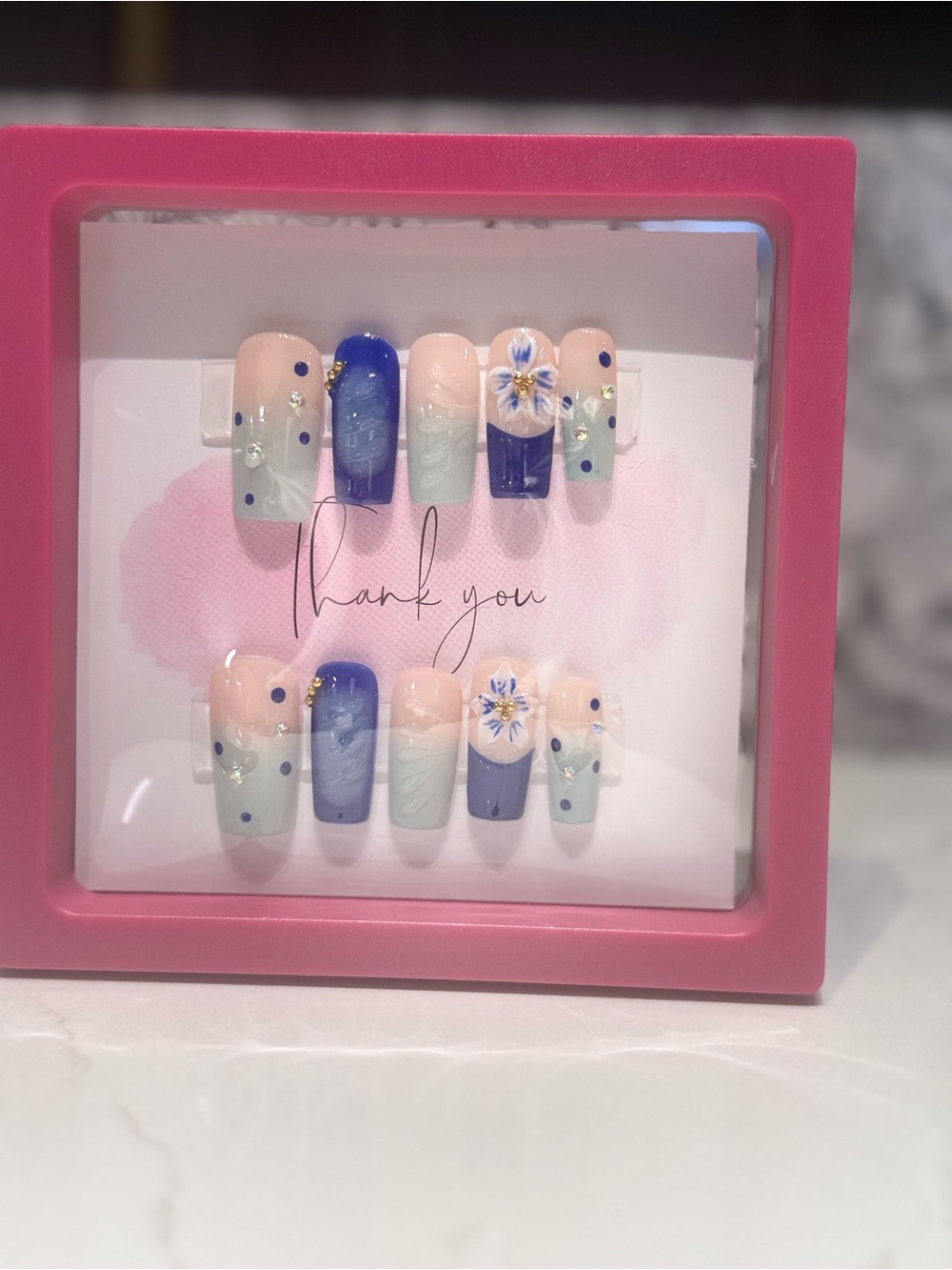 Blue & Cream Floral Press-On Nail Set by
